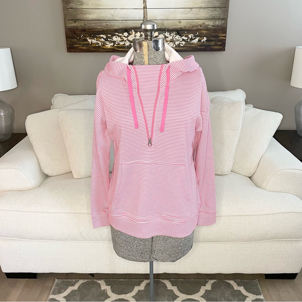 croft and barrow, pink & white striped soft hooded sweatshirt